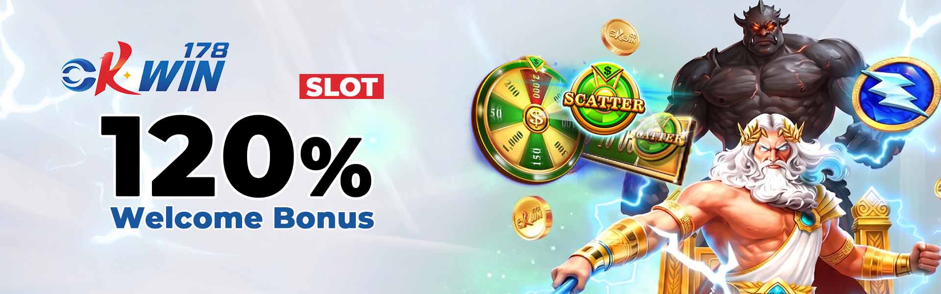 Okwin178 Slot 120% welcome bonus on first slot deposit
