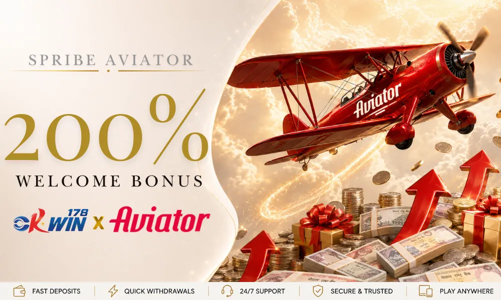 Okwin178 200% Spribe Aviator welcome bonus for Nepal crash game players